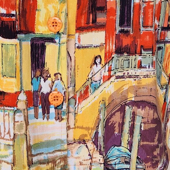 NEW DIRECTION Size Large 90's Novelty Shacket Cityscape Art to Wear Orange - Picture 4 of 5